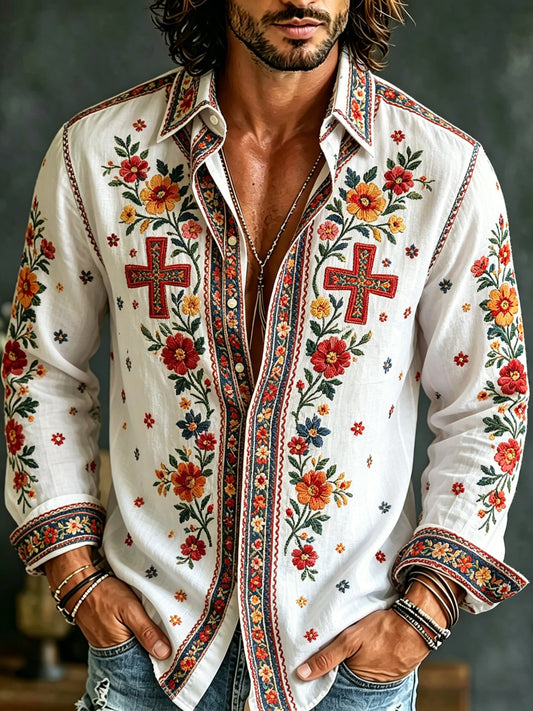 Herregenser med lange ermer og kunsttrykk som hyller den svenske midtsommerfesten