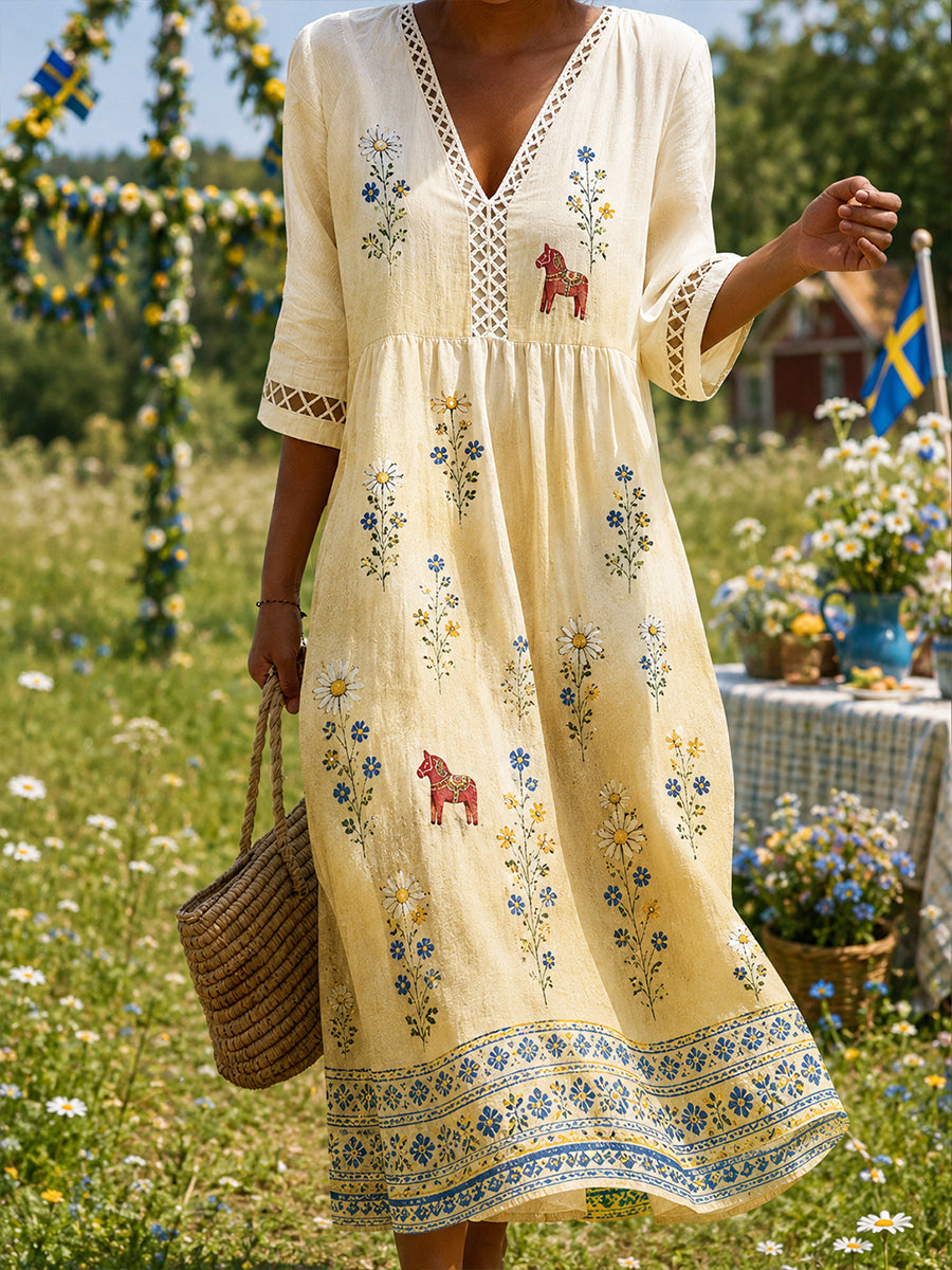 Kvinnor midsommar Floral Print Casual Klänning