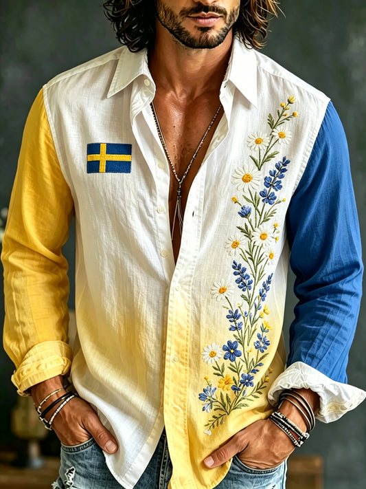 Herregenser med lange ermer og kunsttrykk som hyller den svenske midtsommerfesten