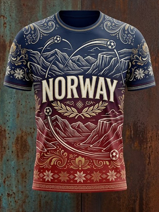 T-skjorte med jubelgrafikk for norsk fotballkamp for menn