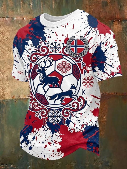 T-skjorte med grafisk trykk til fotballkamp for menn fra Norge