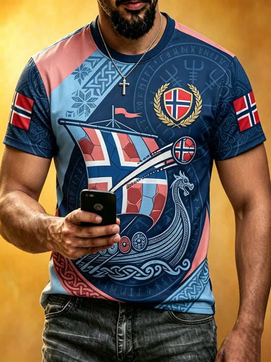 T-skjorte med grafisk trykk til fotballkamp for menn fra Norge