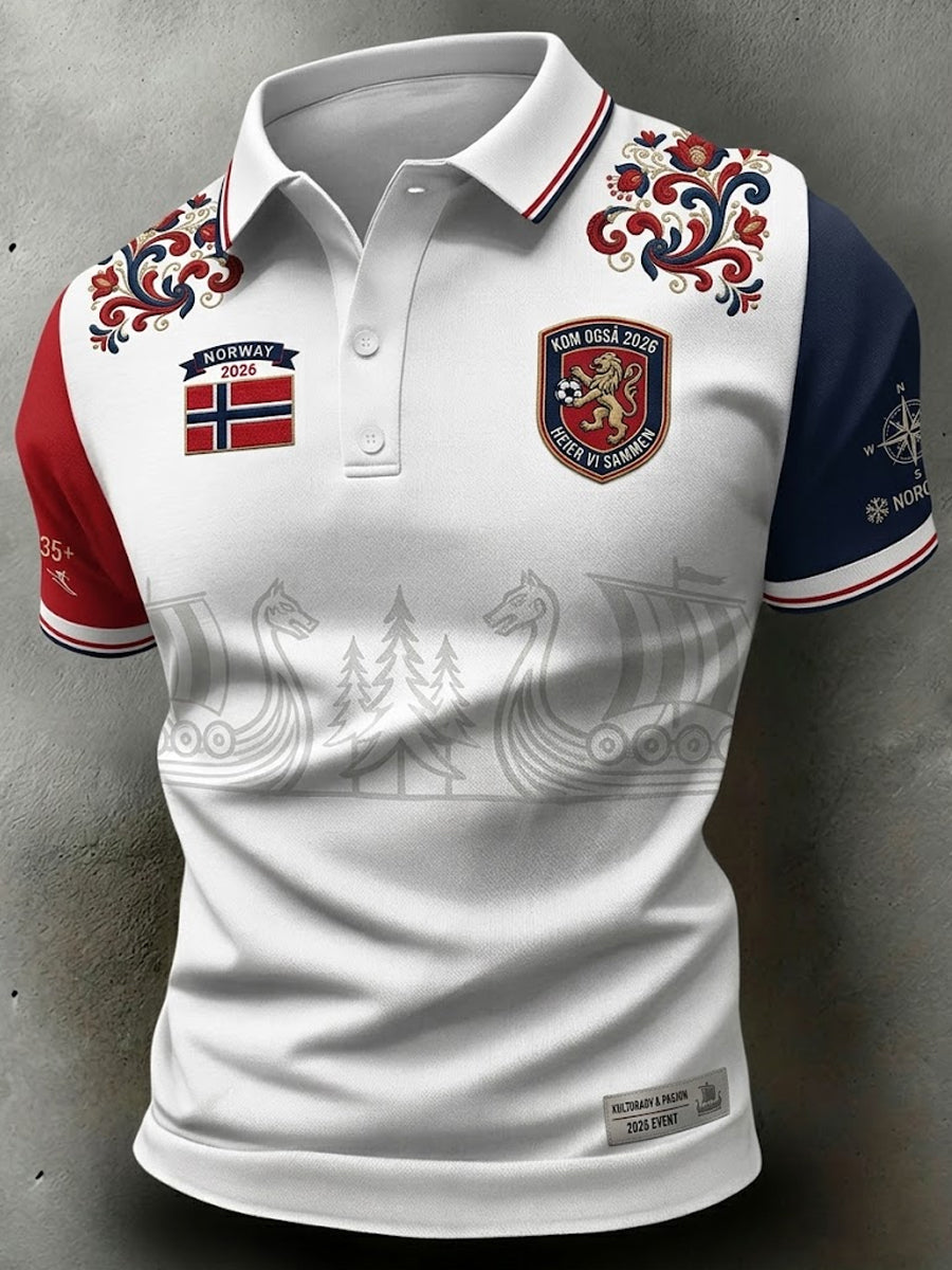 Retro Norwegian 2026 fotballpatchwork Casual Polo Skjort