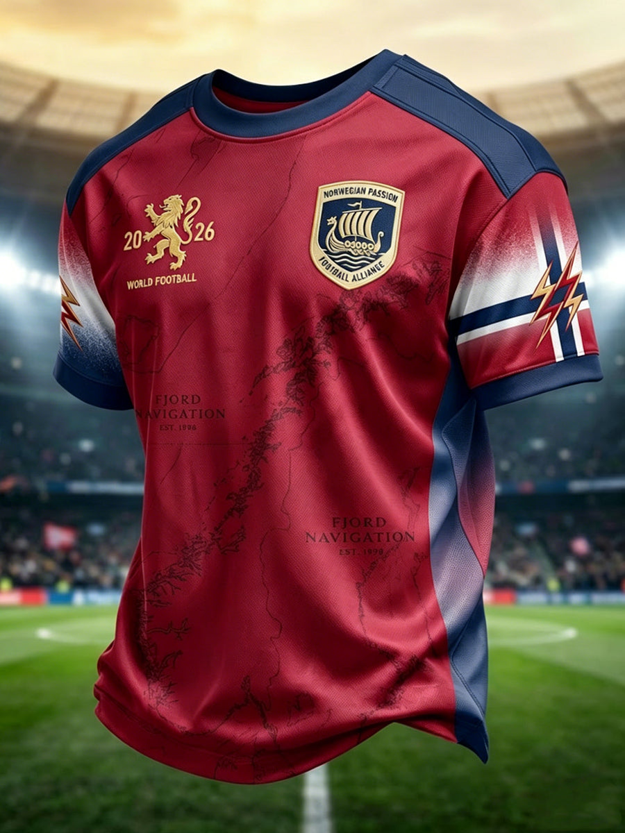 Retro Norge 2026 Patchwork Casual T-shirt