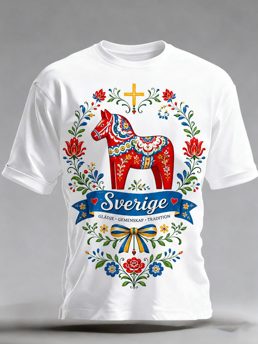 Herregenser med kunsttrykk, kort erm – feiring og festival i Sverige