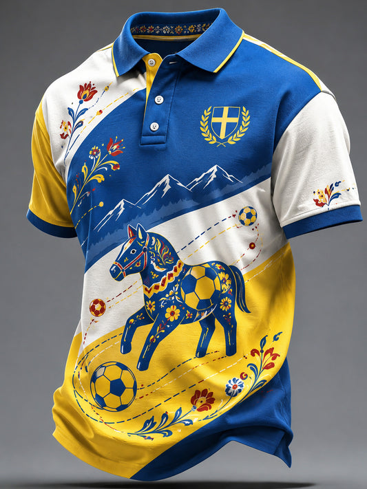 Piké med kort erm til herre, svensk fotballsupporterkunsttrykk