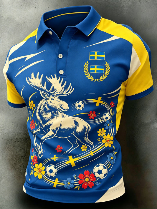 Piké med kort erm til herre, svensk fotballsupporterkunsttrykk