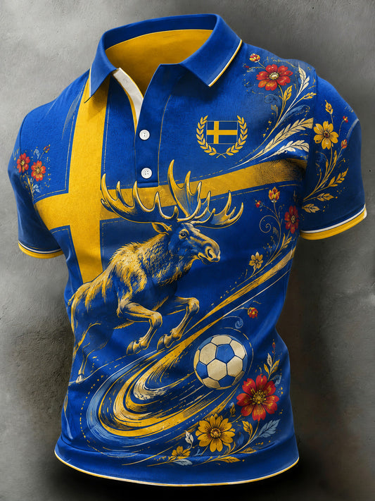 Piké med kort erm til herre, svensk fotballsupporterkunsttrykk