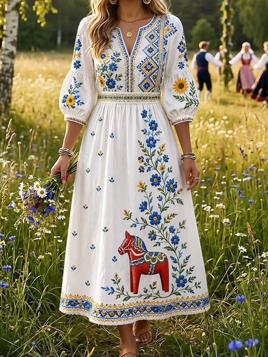 Retro midtsommerfestival kunsttrykk avslappet kjole