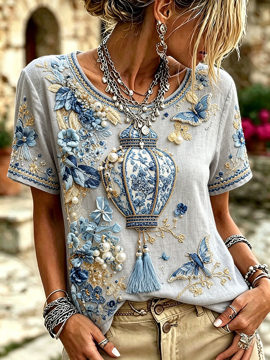 Kvinnors lykta blomster Print T-shirts