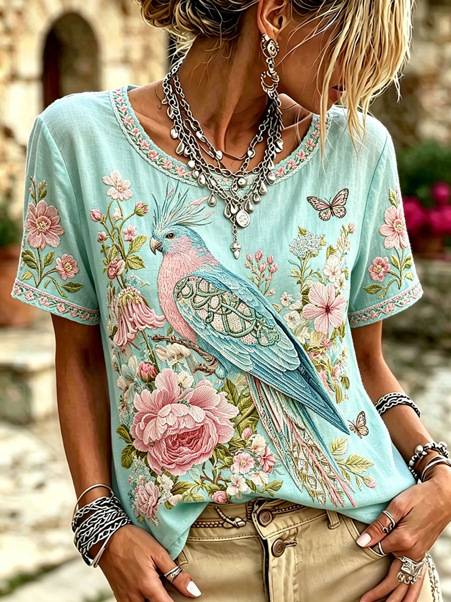 Kvinnors papegoja Floral Print T-shirts