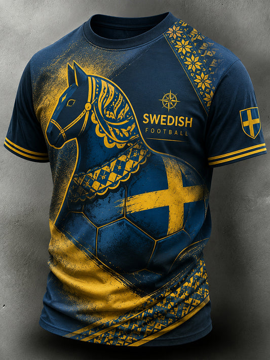 Retro svensk fotballfan-kunsttrykk avslappet genser