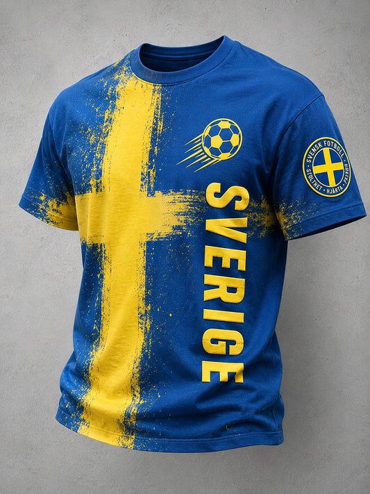 Retro svensk fotballfan-kunsttrykk avslappet genser