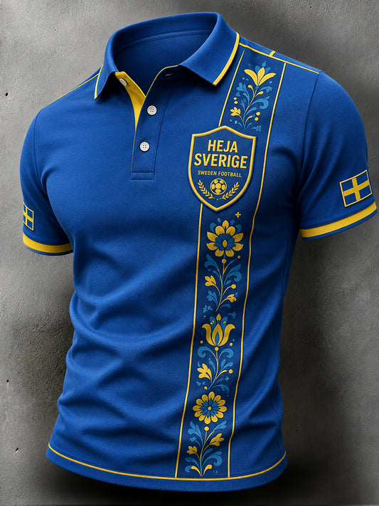 Retro svensk fotballfan-kunsttrykk avslappet genser