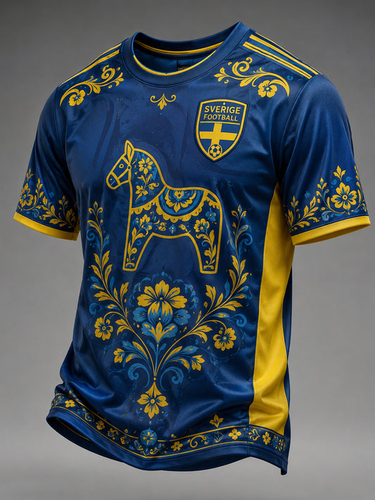 Retro svensk fotballfan-kunsttrykk avslappet genser