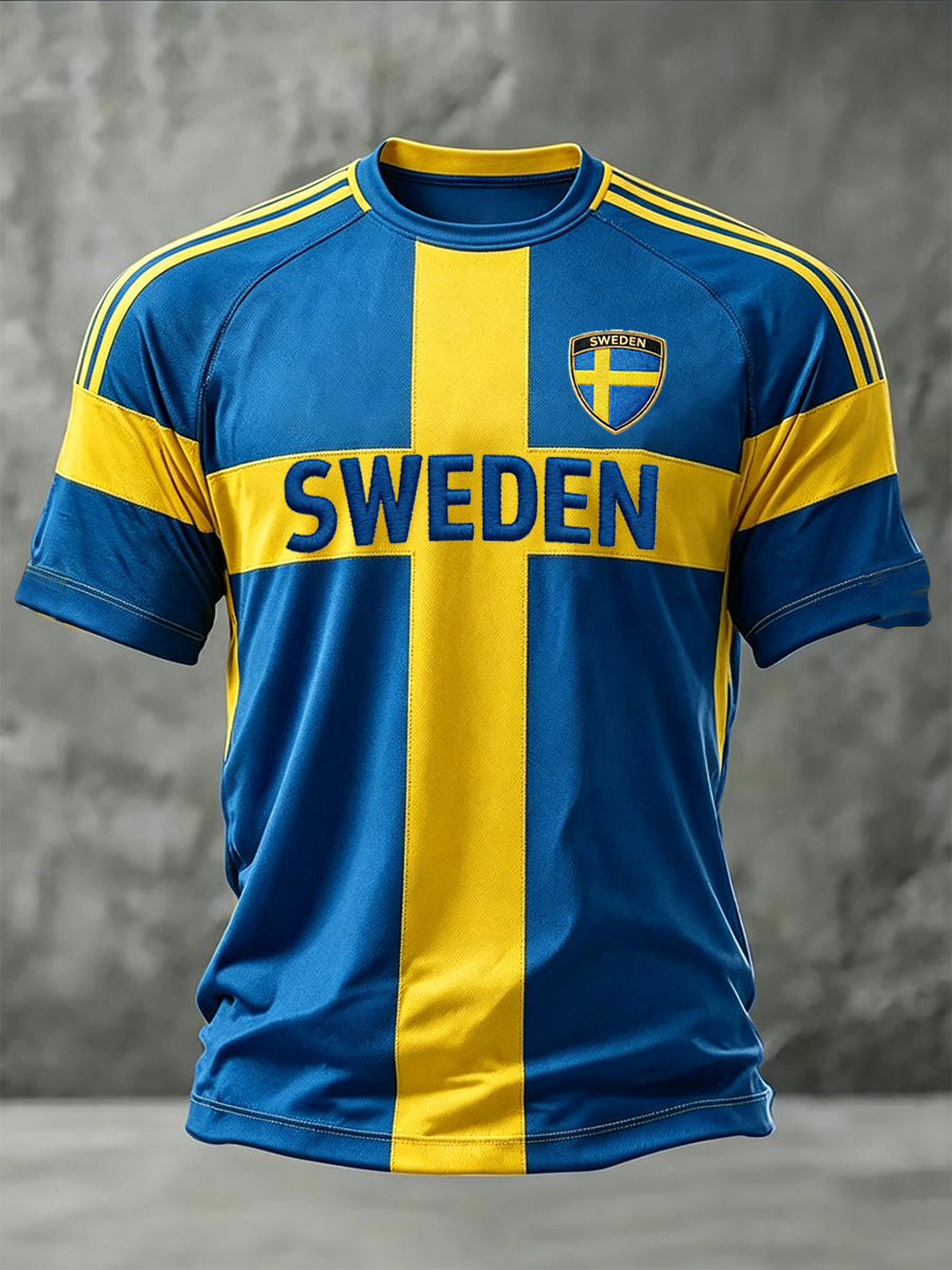 Herrligan svensk fotboll tryckt ledig t-shirt med korta ärmarna