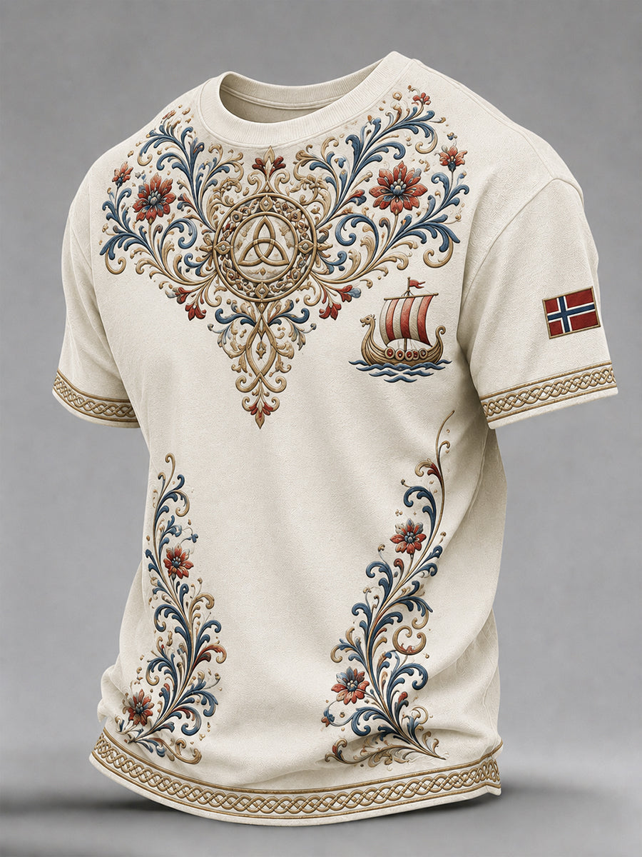 Herrlig retro-T-skjorte i nordisk stil med norsk kunsttrykk