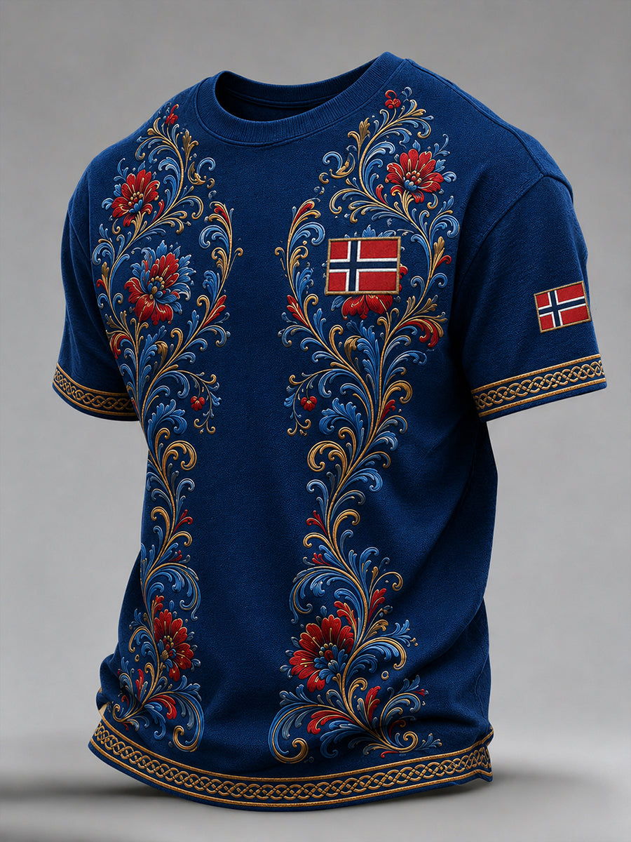 Menns Retro Nordisk-stil T-shirt med norsk kunstskrift