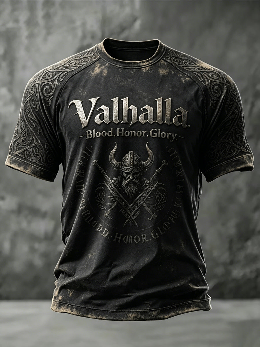 Mäns Valhalla Tryck Casual korta ärmar t-shirt
