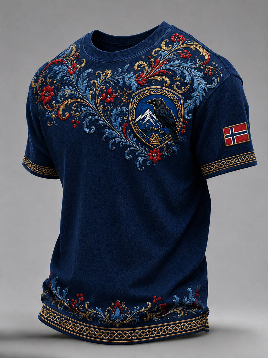 Herrlig retro-T-skjorte i nordisk stil med norsk kunsttrykk