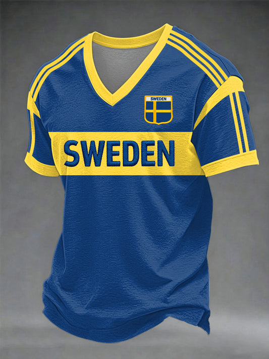 Herregenser i svensk fotballstil med v-hals