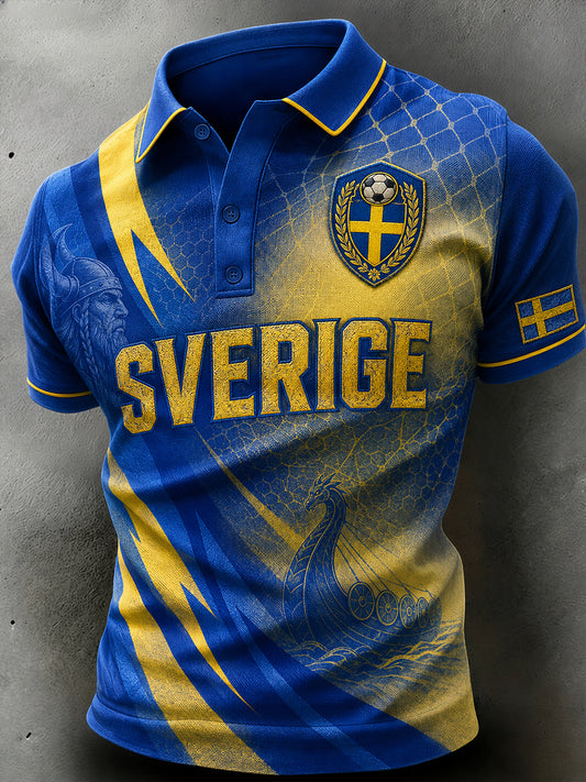 Retro fotballmønstret avslappet herrepolotrøye