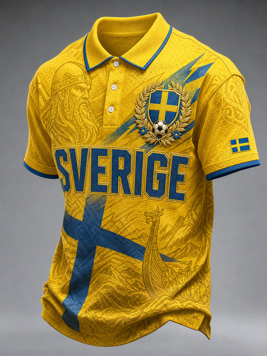 Retro fotballmønstret avslappet herrepolotrøye