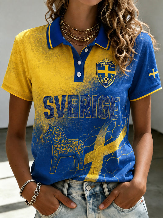 Polo-skjorte til dame med avslappet passform og retro fotballmotiv