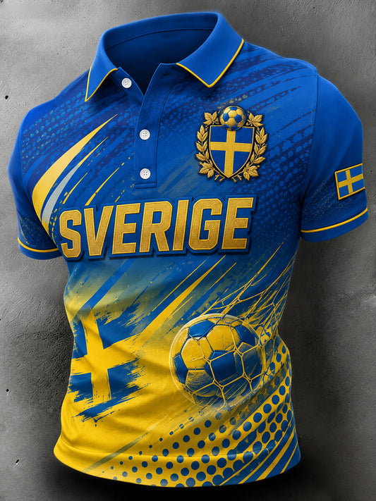 Retro fotballmønstret avslappet herrepolotrøye