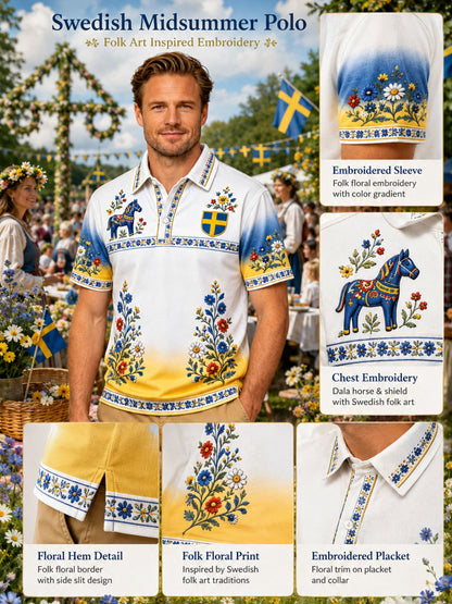 Herrpolotröja med konsttryck till minne av den svenska högtiden