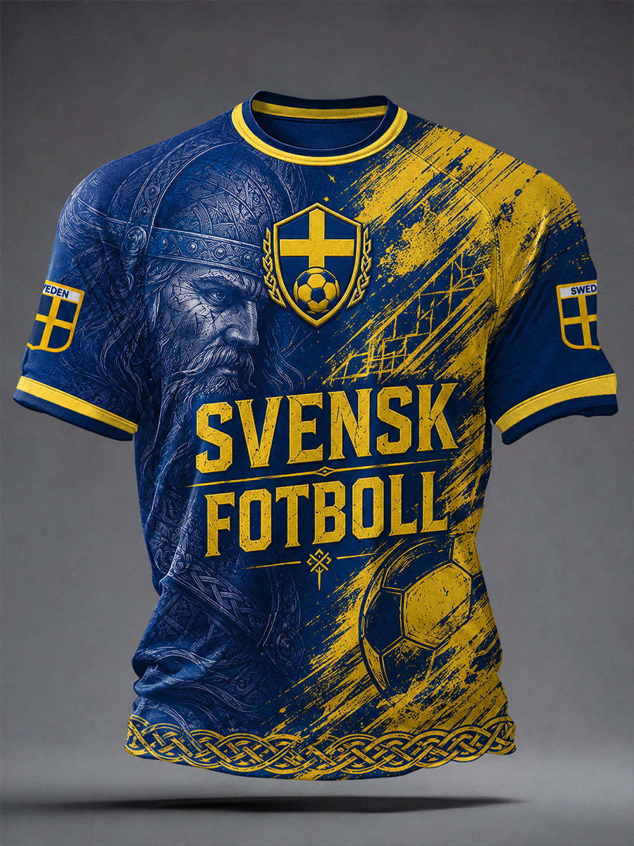 Mäns Vintage Svensk fotbollsfan Art Print Casual T-shirt