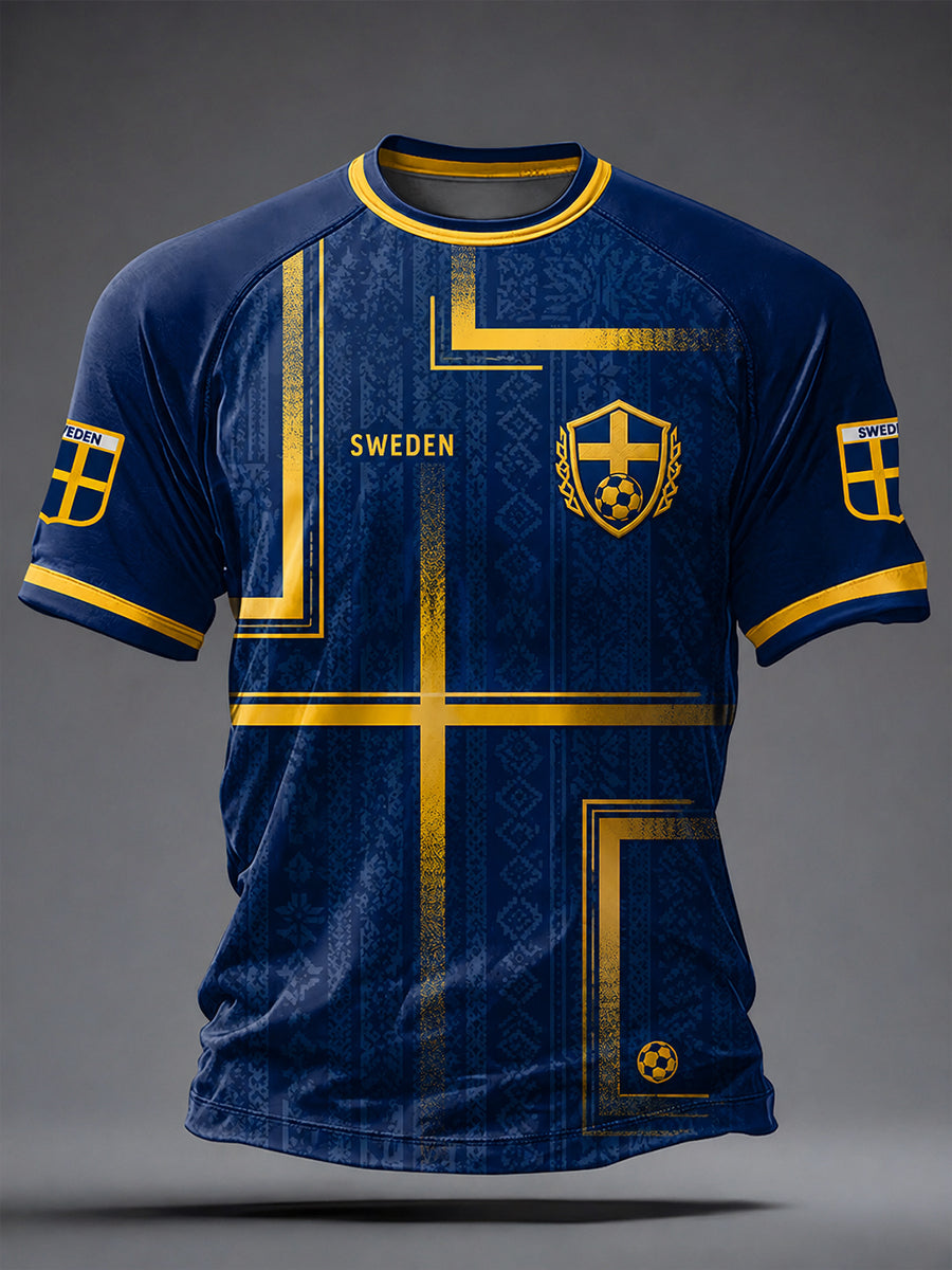 Kvartettmönstrad fotbollssjal för män, vintagestil, tryckt på en avslappnad t-shirt