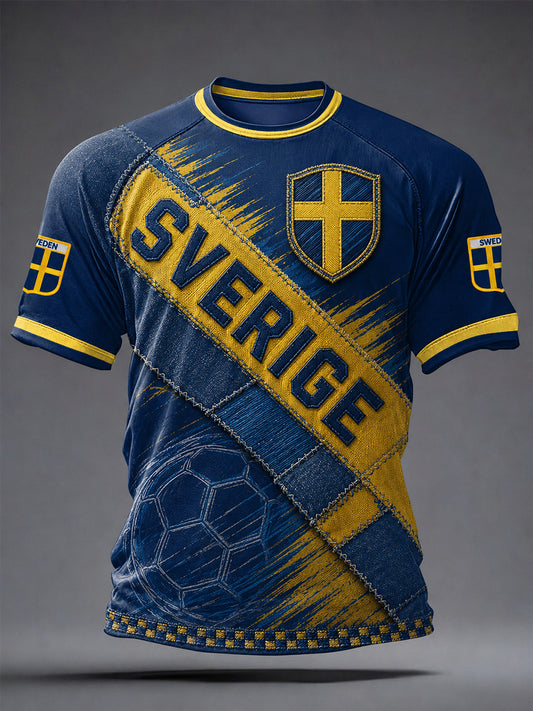 Firedoble mønstret fotballskjerf for menn, vintage stil, trykt på en avslappet t-skjorte