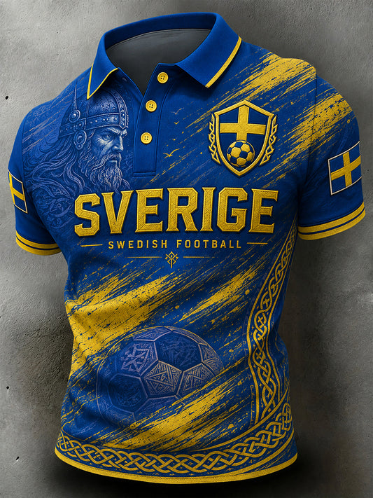 Herre Vintage Svensk fotballfan kunst Print Uformell Poloskjorte