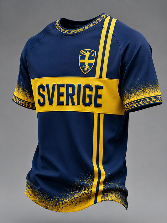 Firedoble mønstret fotballskjerf for menn, vintage stil, trykt på en avslappet t-skjorte