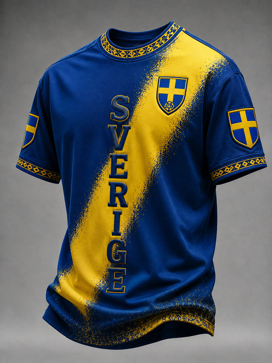 Firedoble mønstret fotballskjerf for menn, vintage stil, trykt på en avslappet t-skjorte