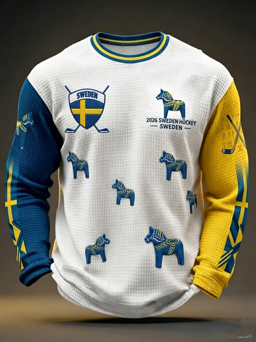 Retro Swedish Hockey Patchwork Casual Våffle T-shirt