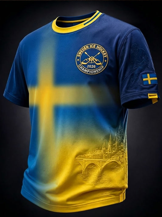Retro svensk hockey gradient T-skjorte