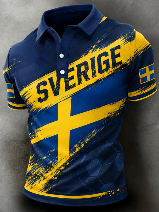 Herrepoloskjorte med fanart-print og heiarop fra en svensk fotballkamp