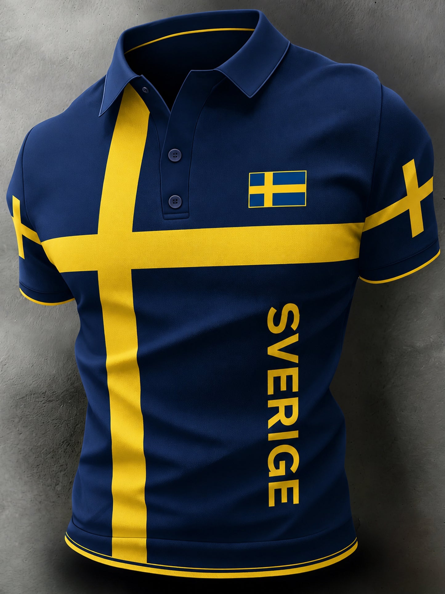 Herrpolotröja med fanart-print och hejarramsor från en svensk fotbollsmatch