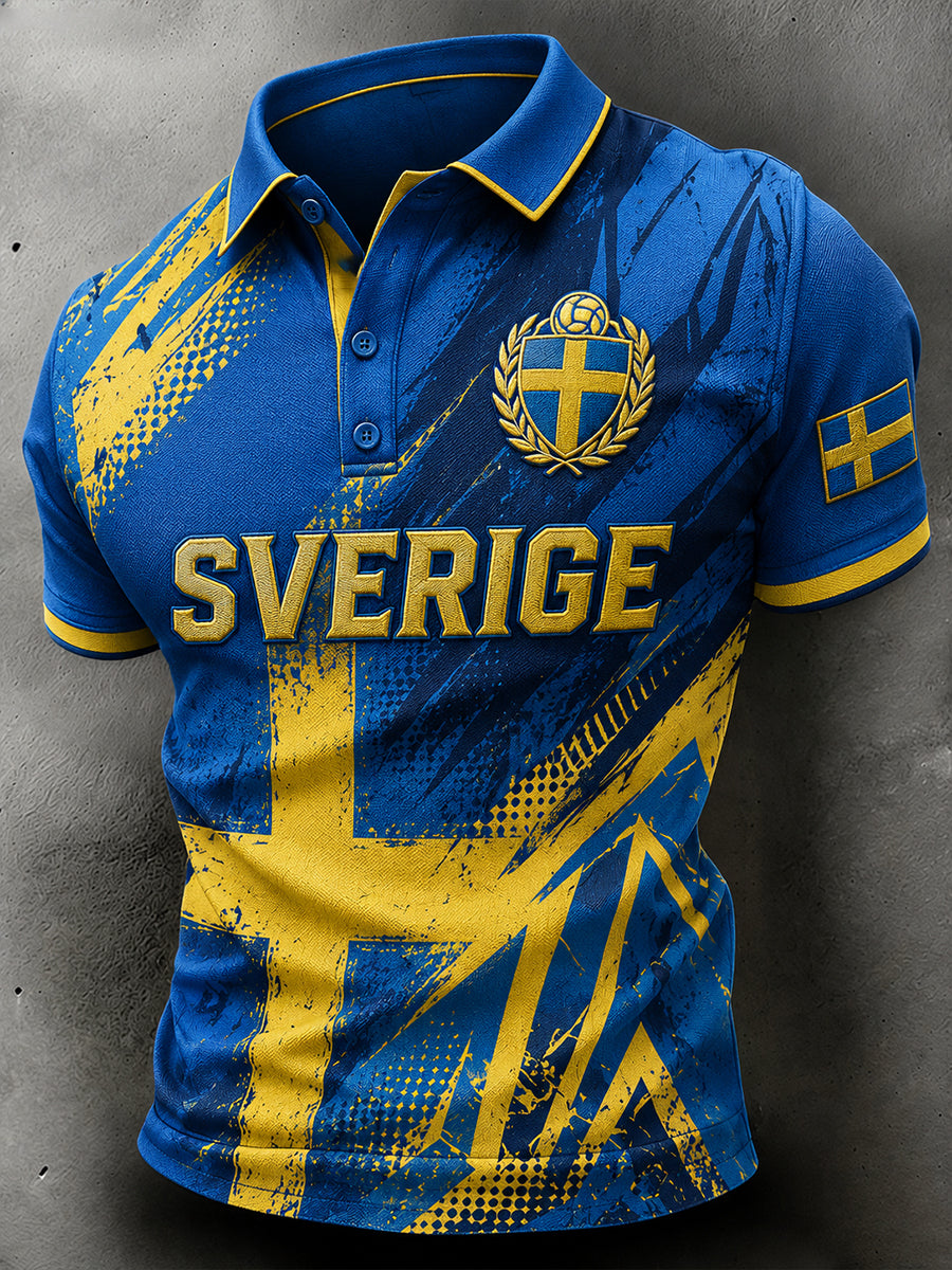 Mäns fotboll-tema tryckt Casual Short-Sleeve Polo tröj