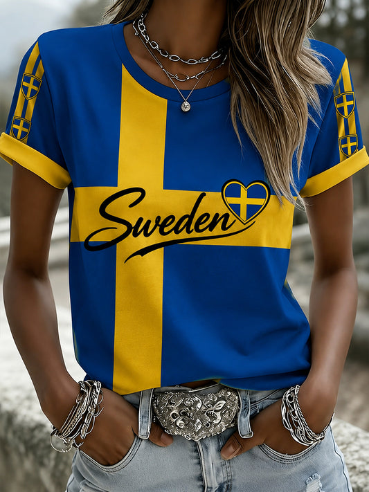Retro Svensk fotballflagg Emblem T-skjorte i vikingstil for kvinner