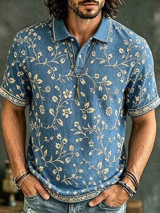 Retro Abstrakt Blomsterbroderi Kunst Trykk Uformell Polo-skjorte