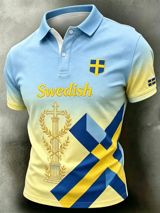 Herrepolo med kort erme og retrotrykk for svenske fotballentusiaster 2026