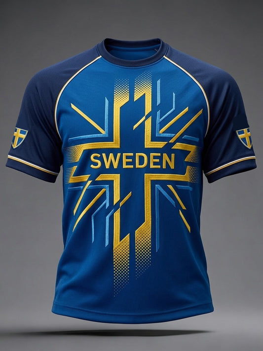 Herregenser i retrostil med svensk fotball 2026 trykt på