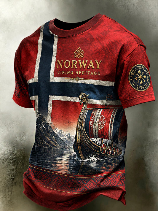 Menns Retro Nordisk Stil Norsk Kunsttrykk Fritidst-skjorte