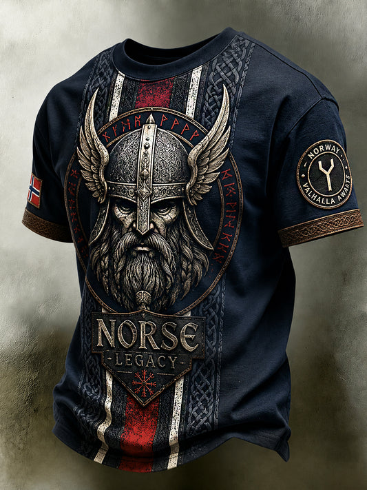 Menns retro nordisk stil norsk kunsttrykk avslappet poloskjorte
