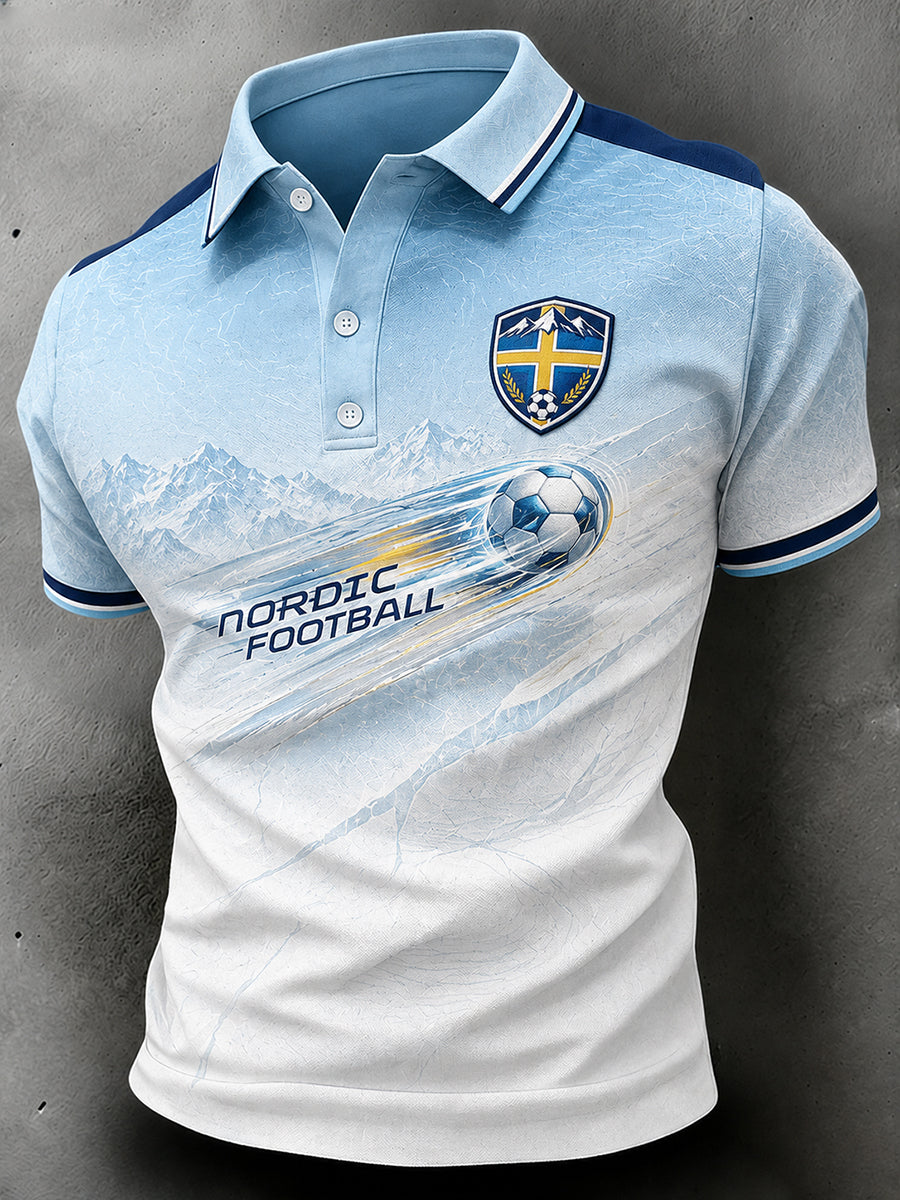 Manspolotröja med korta ärmar och fotbollsmönster
