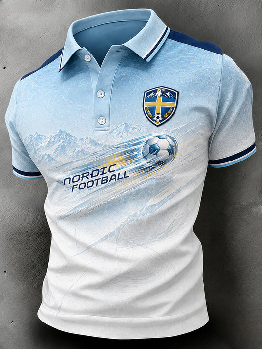 Piquépolo til herre med korte ermer og fotballmønster
