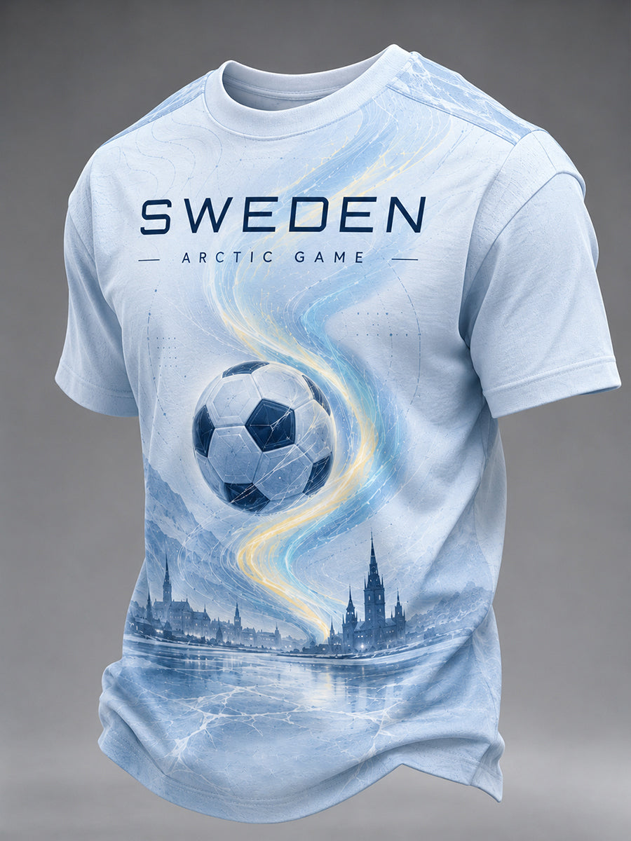 Herr-T-shirt med korta ärmar och fotbollsmotiv